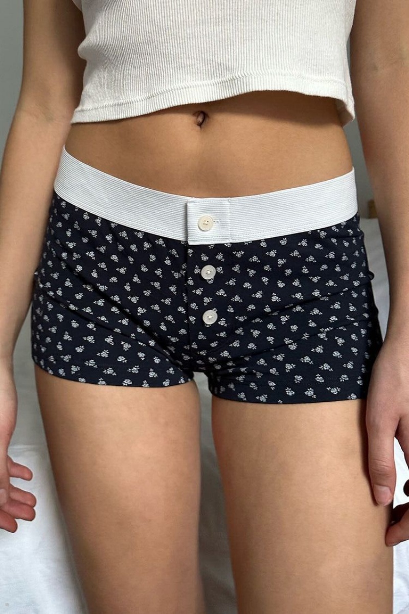 Sous Vêtement Brandy Melville Boyshort Floral Bleu Marine | ANB-12264773